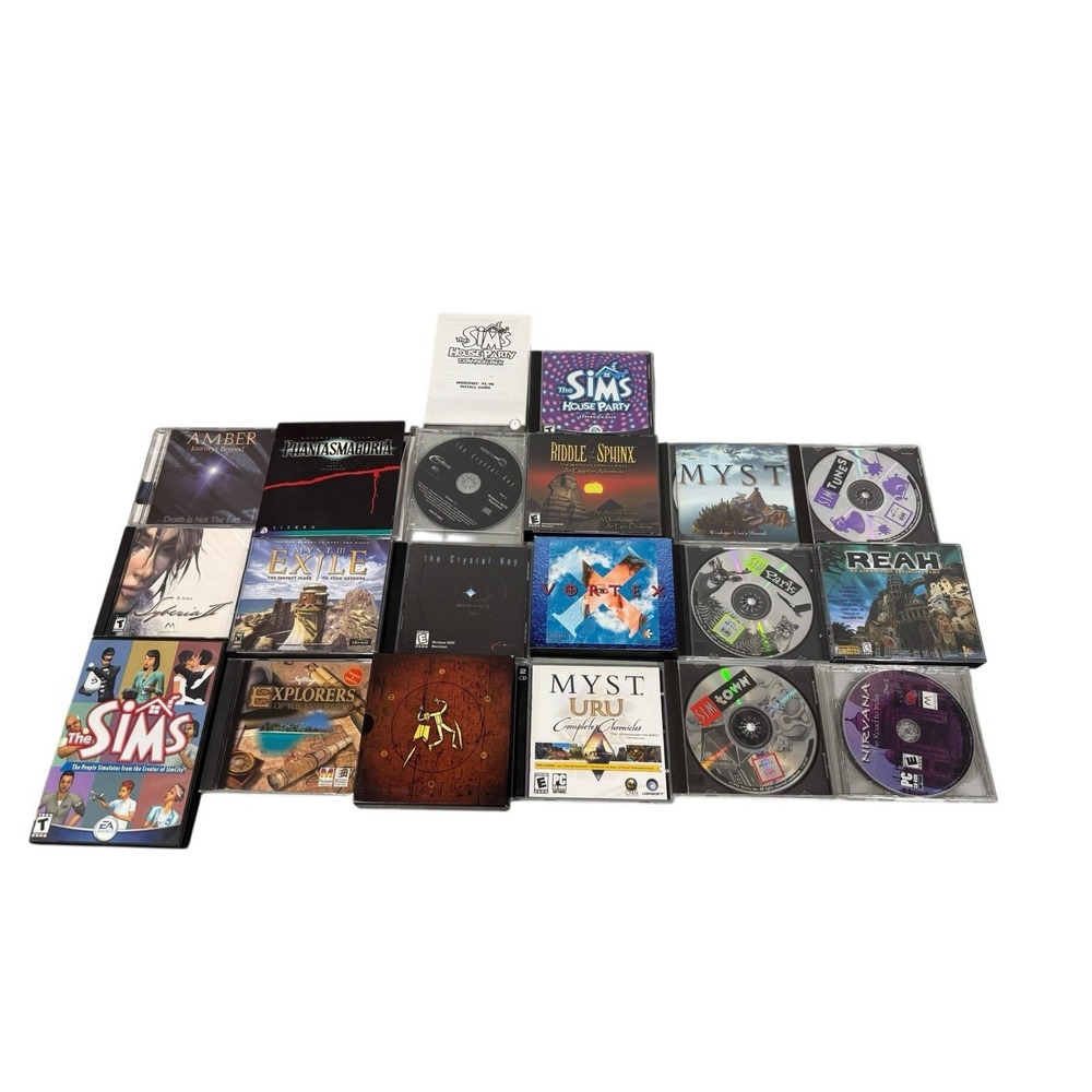 Huge‎ Lot Of 18 Y2K Early 2000's PC Computer Games MYST Sims Reah Vortex Exile